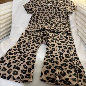 DKNY Tan and Black Leopard Kids Pajama Set